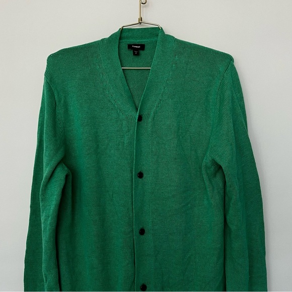 Express Size medium Cardigan Green Sweater V-Neck Knit Long Sleeve - Picture 5 of 7